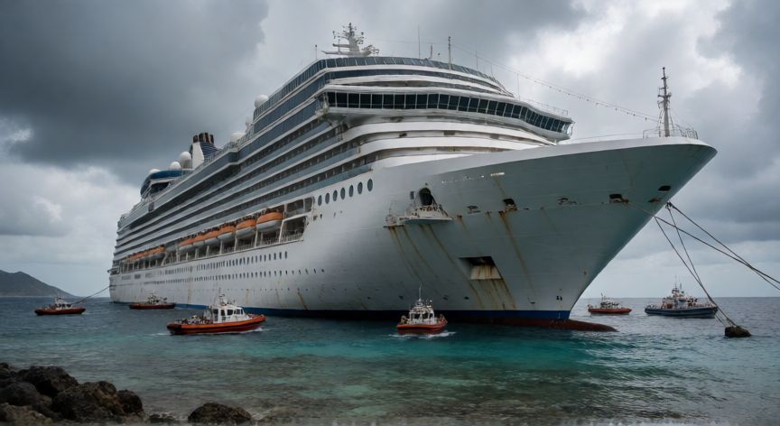 qué ocurrió con el costa concordia, El crucero Costa Concordia varcado de costado en las aguas poco profundas de la isla de Giglio