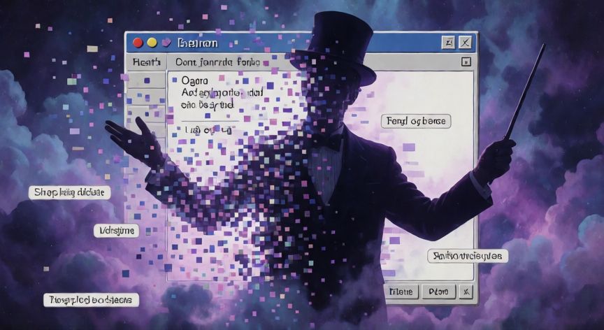 qué ocurrió con el mago simón, Composición artística digital de la desaparición del Mago Simón entre píxeles y foros antiguos