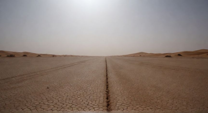 que ocurrio con el sahara, Paisaje árido del desierto del Sáhara con una frontera invisible en la distancia
