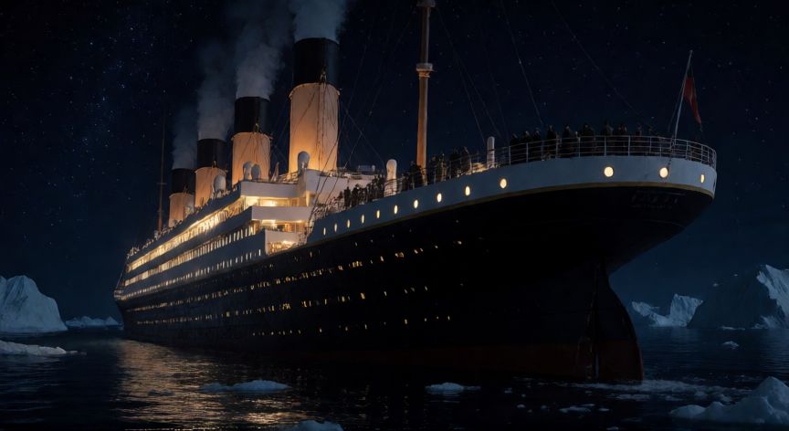 que ocurrio con el titanic, El transatlántico Titanic hundiéndose en el océano Atlántico durante la noche de 1912