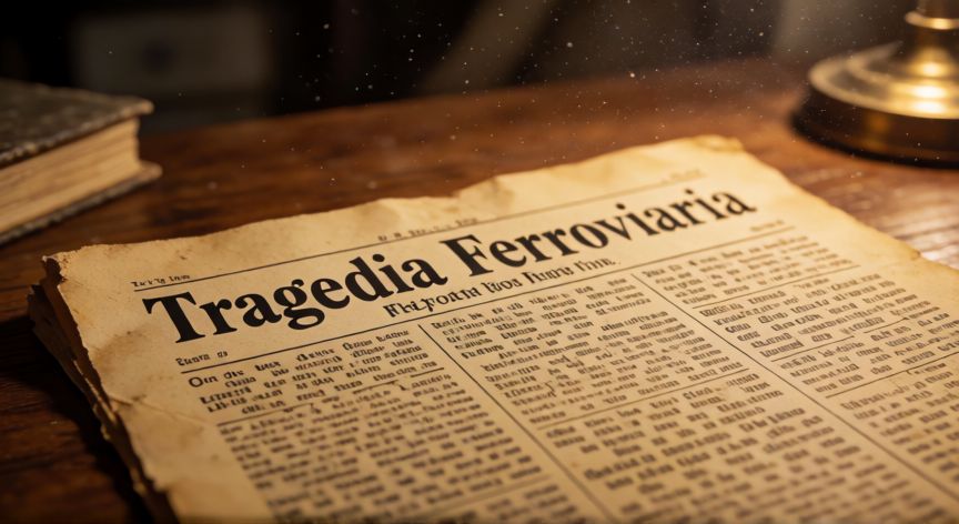 que ocurrió con el tren zanetti, Recorte de periódico antiguo amarillo con titular en español sobre tragedia ferroviaria sobre mesa de madera