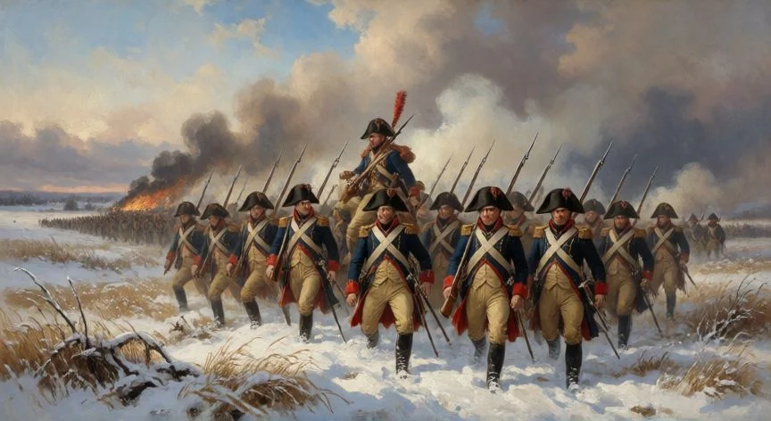 Soldados franceses en la retirada de Rusia durante el invierno de 1812