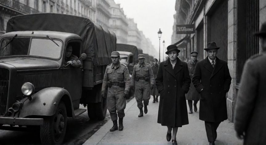 que ocurrio con francia tras la invasion alemana, Soldados alemanes ocupando las calles de París durante la Segunda Guerra Mundial