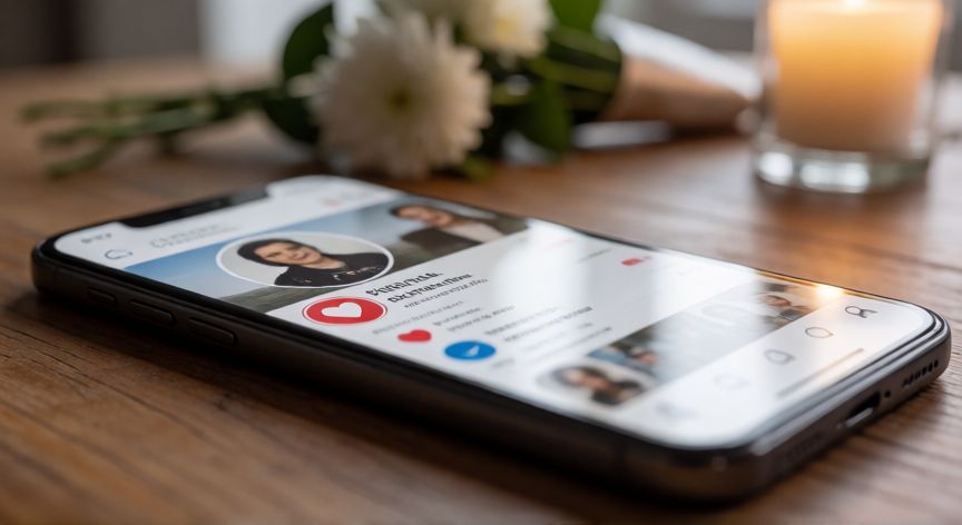 que ocurrio con francisca cadenas, Smartphone con perfil de redes sociales y velas de recuerdo en el fondo