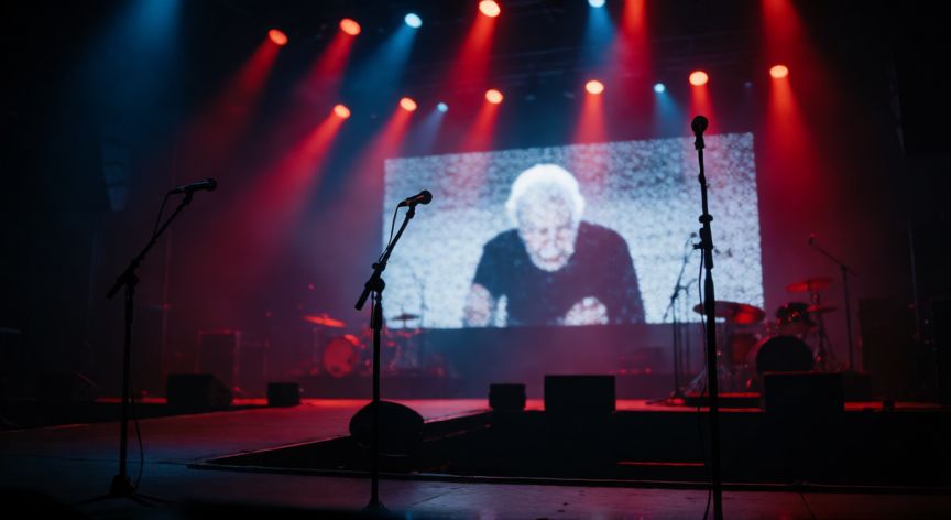 que ocurrio con frank cuesta, Escenario de concierto vacío con luces dramáticas simbolizando la pausa en la carrera musical