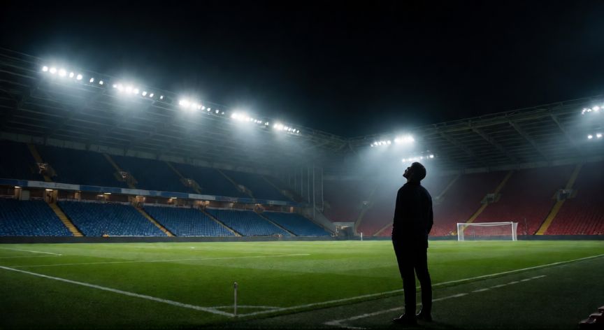 que ocurrio con gaspi, Silueta de un entrenador de fútbol en el estadio bajo la luz nocturna