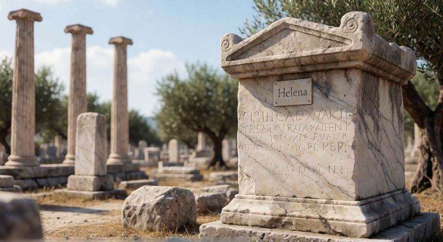que ocurrio con helena de troya, Monumento funerario antiguo en Espartra con la inscripción de Helena