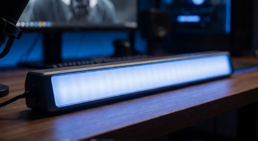 qué ocurrió con la barra luminosa, Barra de luz LED sobre escritorio de creación de contenido