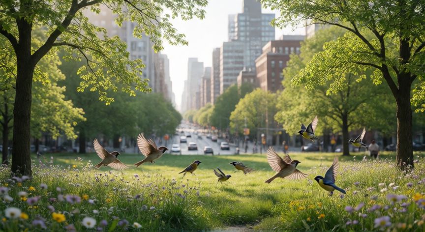 qué ocurrió con la biodiversidad de nuestro país durante la pandemia, Vista aérea de un parque urbano con abundante biodiversidad y calles vacías durante la primavera