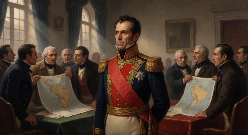 qué ocurrió con la gran colombia, Simón Bolívar en una sesión de gobierno tenso antes de la disolución de la Gran Colombia