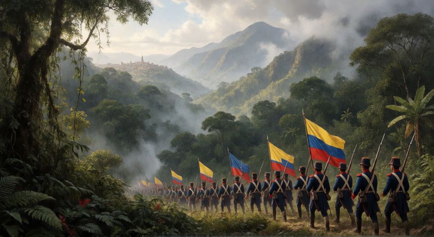 qué ocurrió con la gran colombia, Tropas de la época independentista marchando por los Andes colombianos
