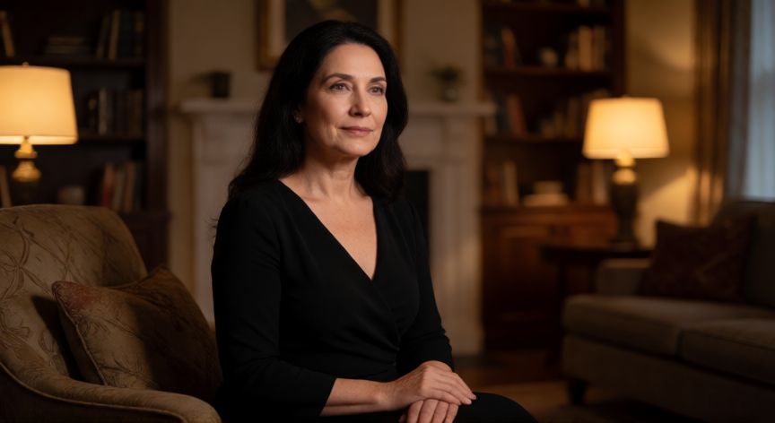 que ocurrio con la hija de anabel pantoja, Retrato elegante de Anabel Pantoja en un salón clásico
