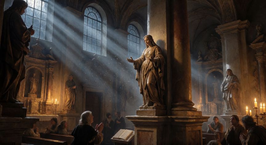 qué ocurrió con la imagen durante el terremoto de 1655, Interior de la Basílica del Pilar durante el terremoto de 1655 con la Virgen intacta