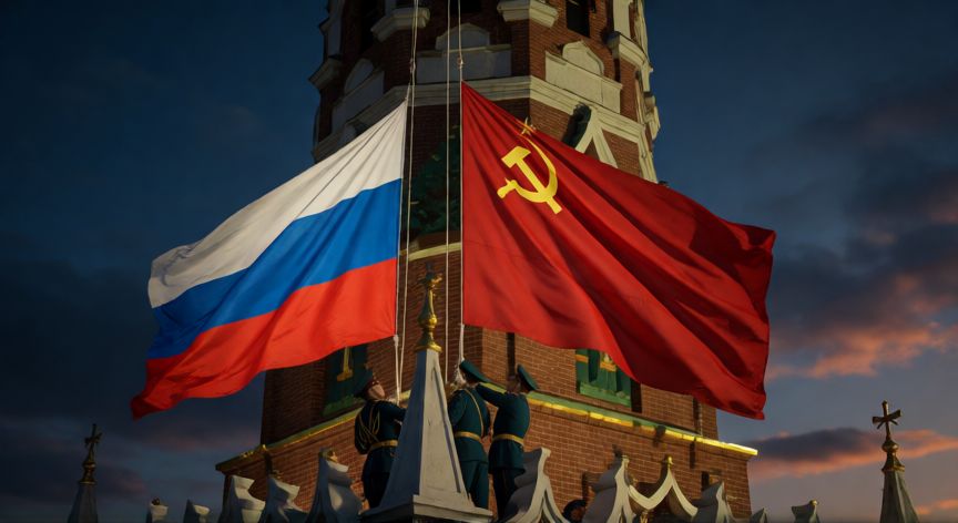 que ocurrio con la union sovietica, Ceremonia del cambio de bandera en el Kremlin marcando la disolución de la Unión Soviética