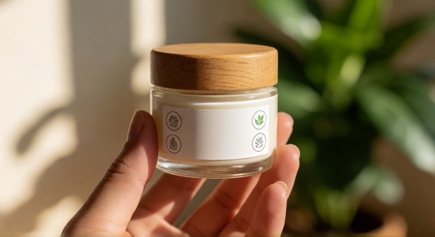 que ocurrio con marina d'or, Mano sosteniendo un frasco de crema cosmética natural