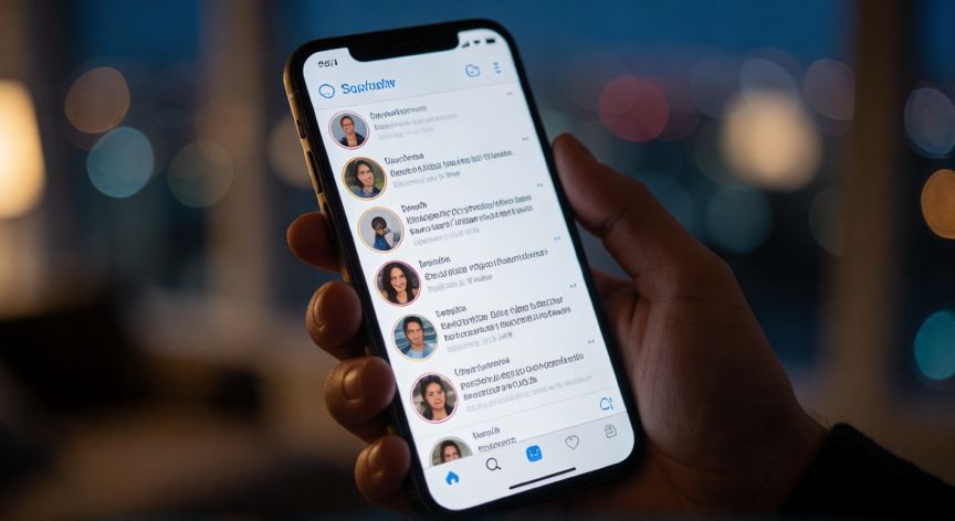 que ocurrio con nicodemo, Pantalla de móvil mostrando redes sociales en una habitación oscura
