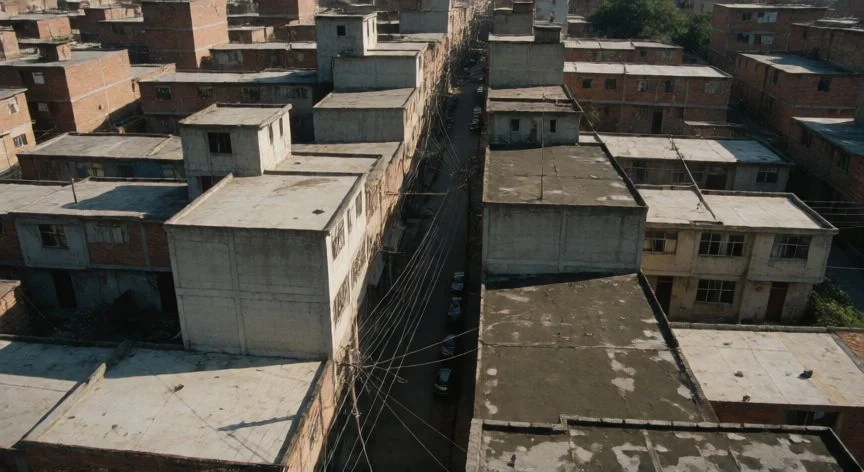 Vista aérea de un barrio en Medellín durante la época del narcotráfico