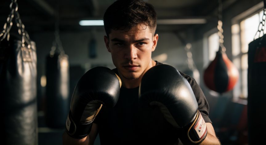 que ocurrio con prichard colon, Boxeador joven entrenando con determinación en un gimnasio oscuro