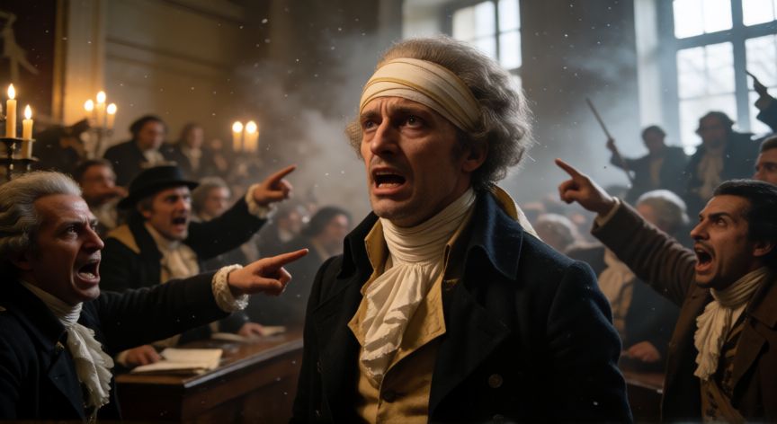 qué ocurrió con robespierre, Robespierre herido y rodeado de enemigos políticos durante la Convención Nacional