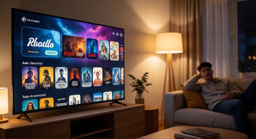 que ocurrio con super tv, Sala de estar moderna con televisión mostrando interfaz de streaming legal