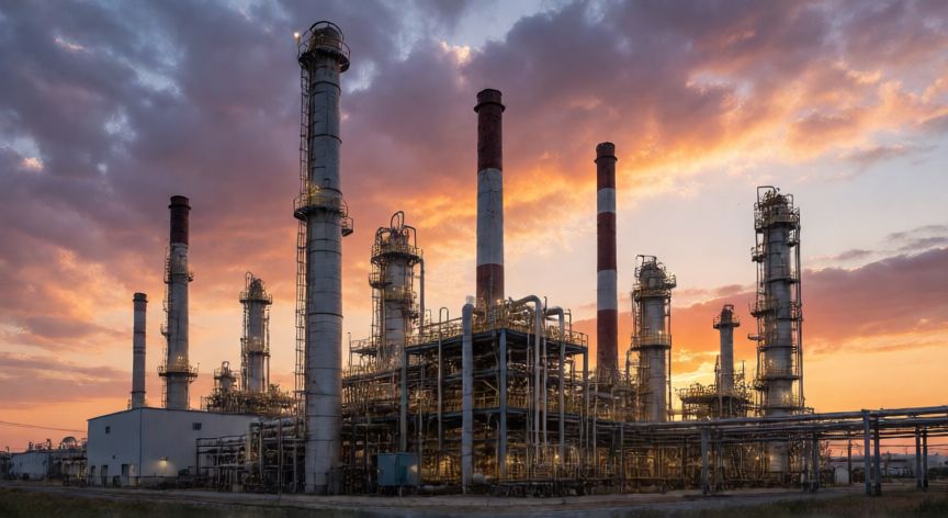 que ocurrio con ypf, Refinería de petróleo YPF al atardecer con cielo dramático