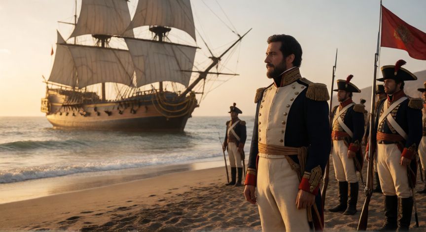 qué ocurrió cuando san martín desembarcó en paracas, José de San Martín desembarcando en la playa de Paracas en 1820