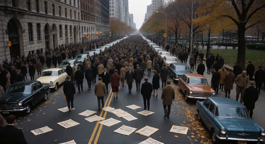 que ocurrio el 02 de octubre de 1968, Multitud en una calle urbana durante las movilizaciones del 2 de octubre de 1968