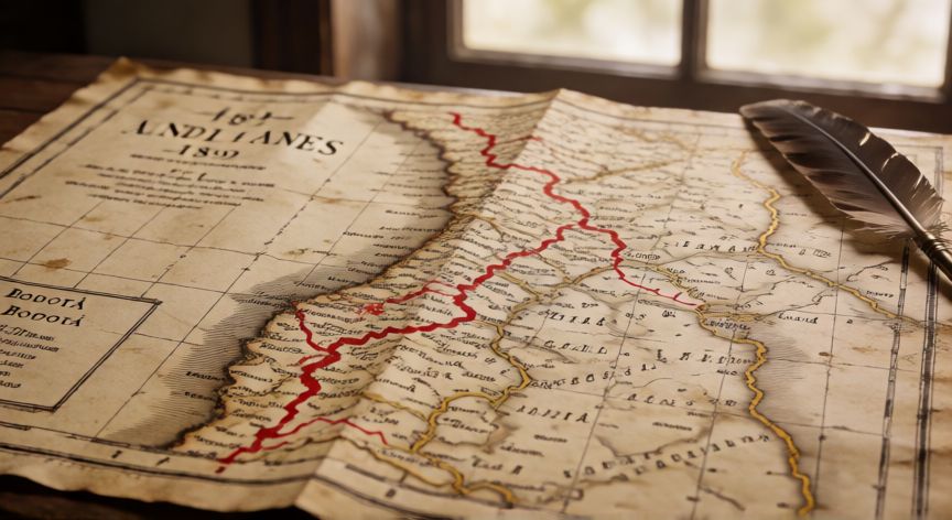 que ocurrio el 07 de agosto de 1819, Mapa antiguo de 1819 mostrando la ruta militar hacia Bogotá