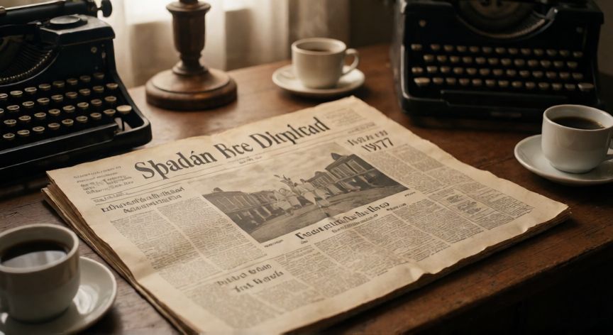 qué ocurrió el 4 de diciembre de 1977, Periódico antiguo en una mesa de escritorio estilo años 70 representando la transición española