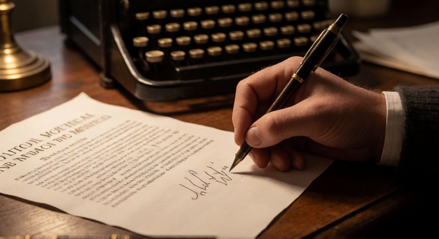que ocurrio el 4 de diciembre de 1977 en andalucia, Manos escribiendo documentación política en un escritorio de época durante la transición democrática