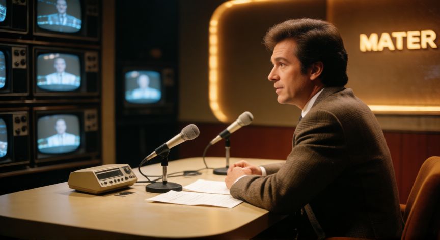 que ocurrio el 4 de febrero de 1992, Estudio de televisión retro de los años 90 con presentador