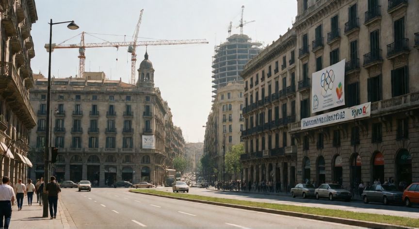 que ocurrio el 4 de febrero de 1992, Calle de Barcelona en 1992 con carteles de la Expo y obras