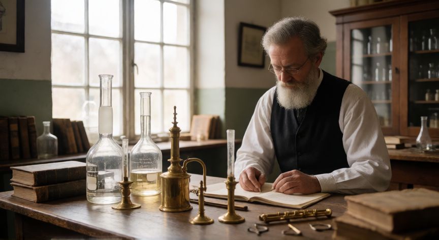 qué ocurrió el 6 de agosto de 1825, Científico trabajando con instrumentos de principios del siglo XIX
