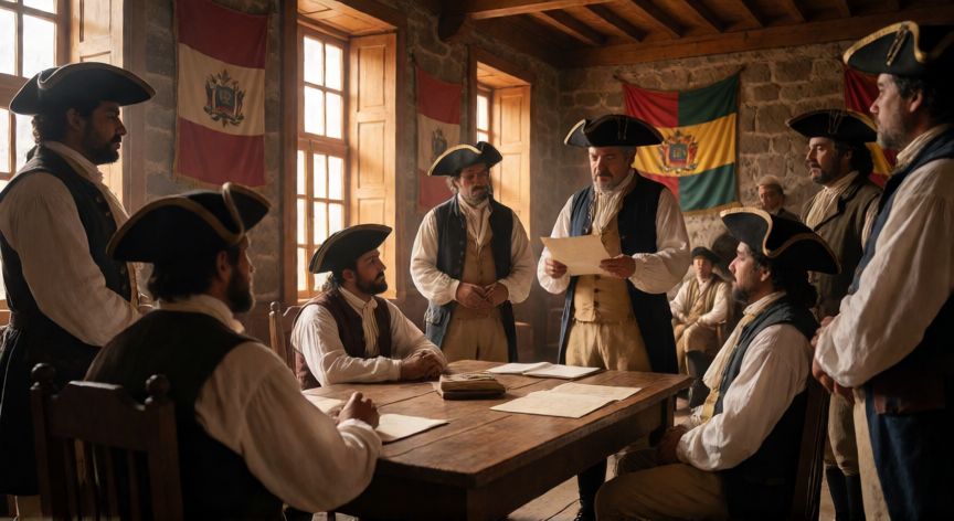 qué ocurrió el 6 de agosto de 1825 en bolivia, Recreación histórica de la firma de la independencia de Bolivia en 1825