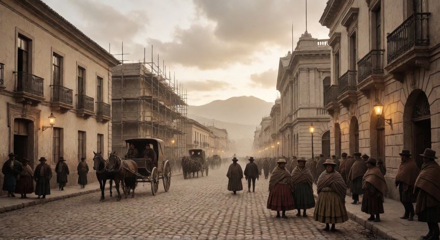 qué ocurrió el 6 de noviembre de 1898 en la paz, Vista histórica de las calles de La Paz en el año 1898 con arquitectura colonial
