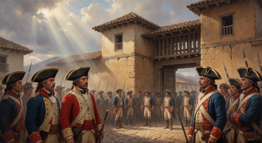 qué ocurrió el 7 de agosto de 1819 en colombia, Soldados independentistas frente a la arquitectura colonial de Bogotá en 1819