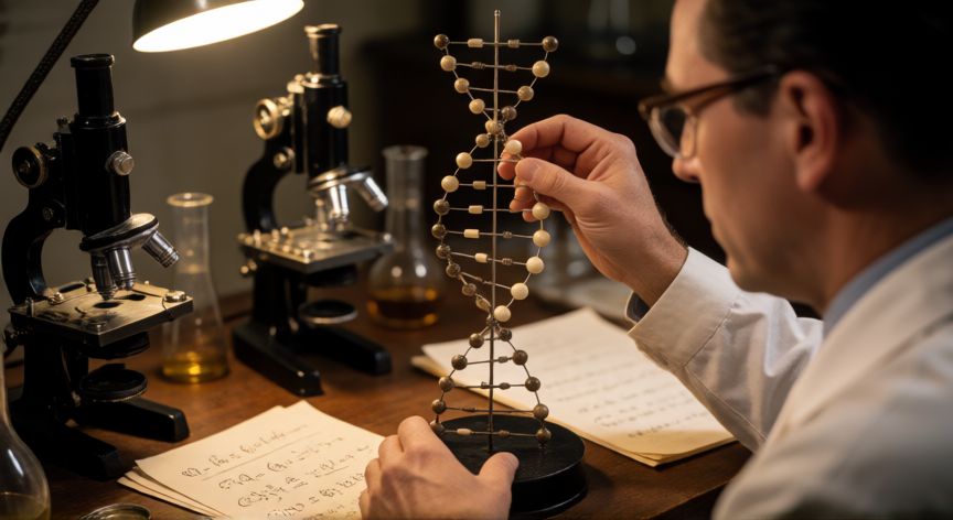 que ocurrio el 7 de junio, Modelo de doble hélice del ADN en un laboratorio de los años 50
