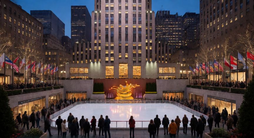 que ocurrio el 8 de marzo, Centro Rockefeller en Nueva York al atardecer