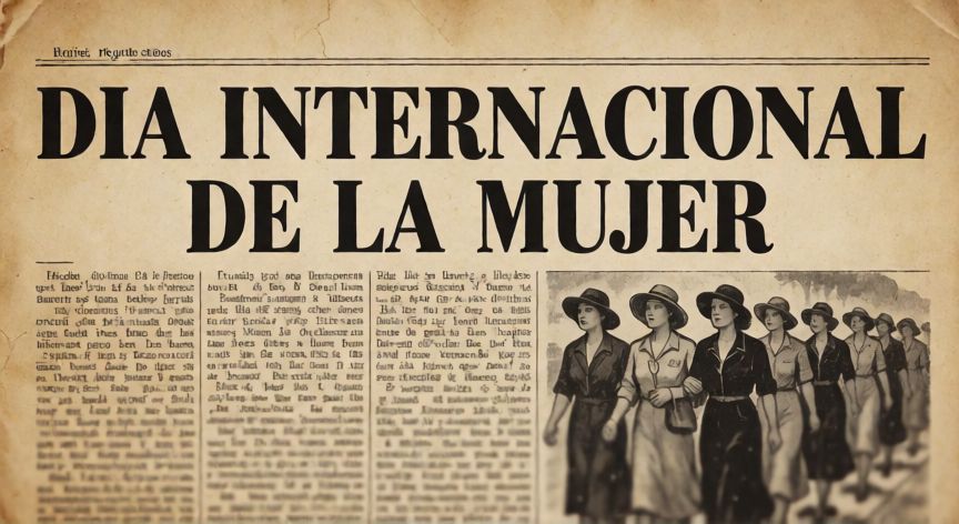 que ocurrio el 8 de marzo de 1908, Portada de periódico histórico anunciando el Día Internacional de la Mujer
