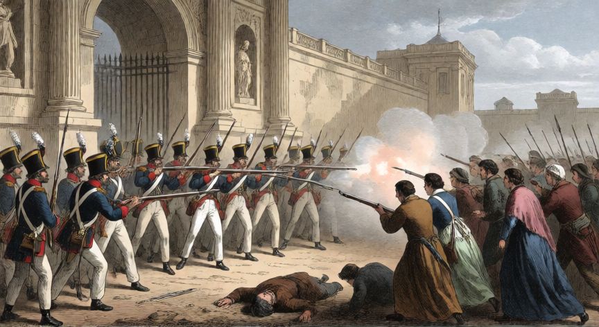 que ocurrio el 8 de marzo del 1857, Represión militar contra las manifestantes en el Palacio del Elíseo