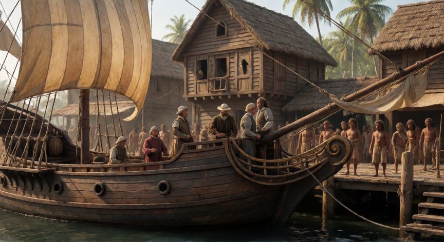 qué ocurrió el 8 de noviembre de 1519, Barco europeo en un puerto colonial durante el siglo XVI
