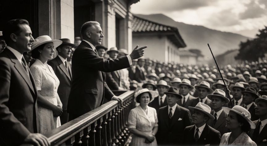 que ocurrio el 9 de abril de 1948 en colombia, Líder político colombiano dirigiéndose a la multitud en 1948
