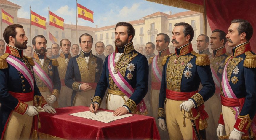 qué ocurrió el 9 de octubre de 1820, Fernando VII firmando el decreto de gracia y jurando la Constitución tras la sublevación liberal.