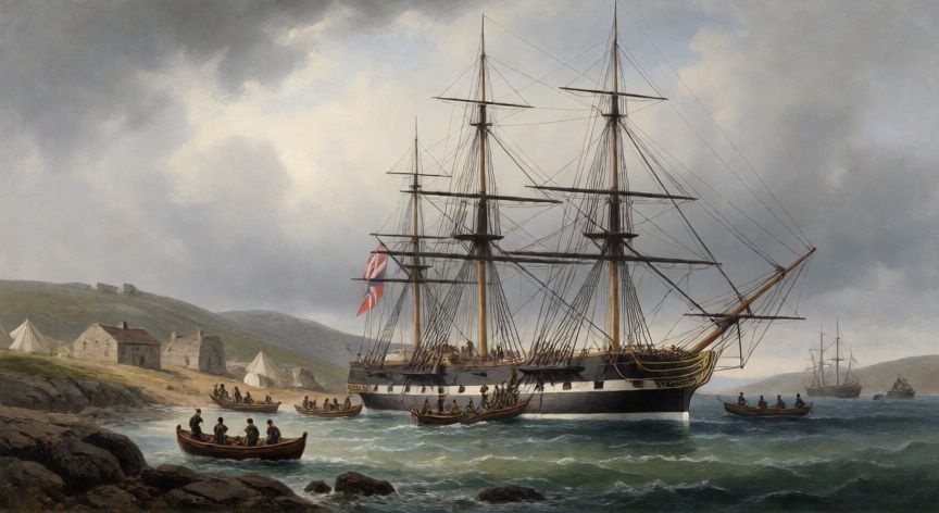 que ocurrio en 1833 con las islas malvinas, Buque británico llegando a las Islas Malvinas en 1833