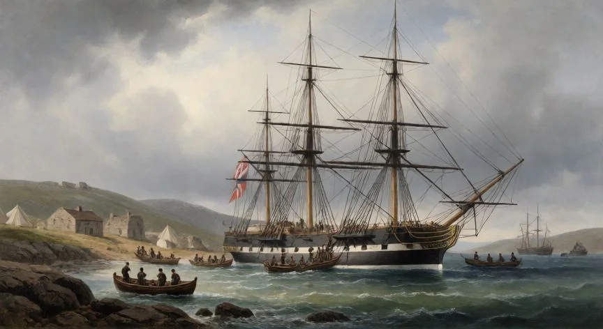 Buque británico llegando a las Islas Malvinas en 1833