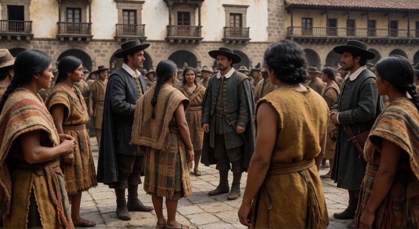 qué ocurrió tras el fin de la encomienda, Escena histórica de la plaza colonial tras la reestructuración laboral indígena