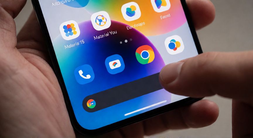 que ofrece android 15, Pantalla de teléfono mostrando la interfaz Material You de Android 15