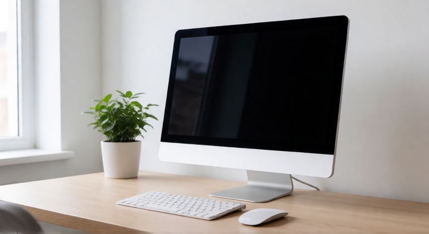 que ordenador all in one comprar, Ordenador all in one moderno sobre escritorio minimalista