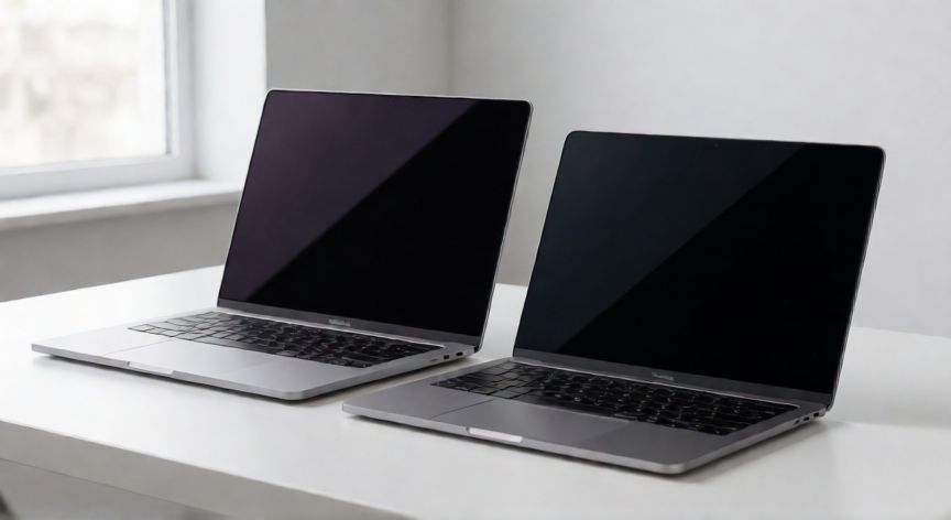 que ordenador apple es mejor, MacBook Pro y MacBook Air sobre un escritorio minimalista con luz natural
