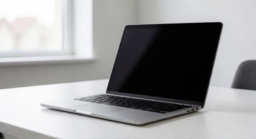 que ordenador comprar, Portatil moderno de ultraligero sobre escritorio blanco
